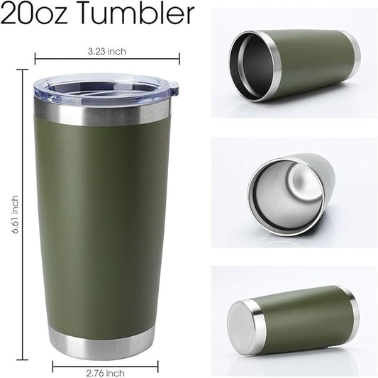 HASLE OUTFITTERS 20oz Stainless Steel Tumblers Bulk, Insulated Travel Cup with Lid, Double Wall Vacuum Coffee Mug for Cold & Hot Drinks 4 Pack, Army Green