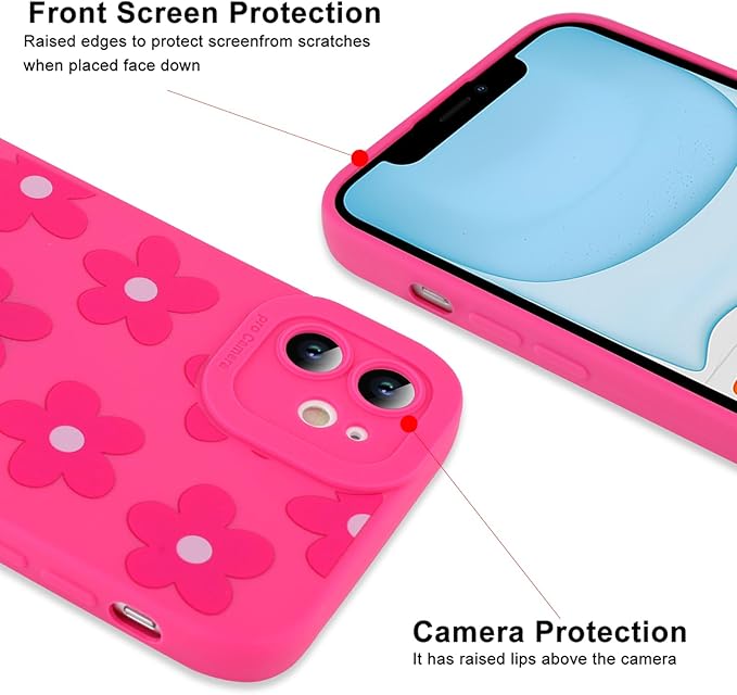 ZIYE for iPhone 11 Case Hot Pink Flower Pattern Phone Case with Camera Protection,Soft TPU Silicone Rubber Protective Cover Floral Design Cases Compatible with iPhone 11 6.1 Inch