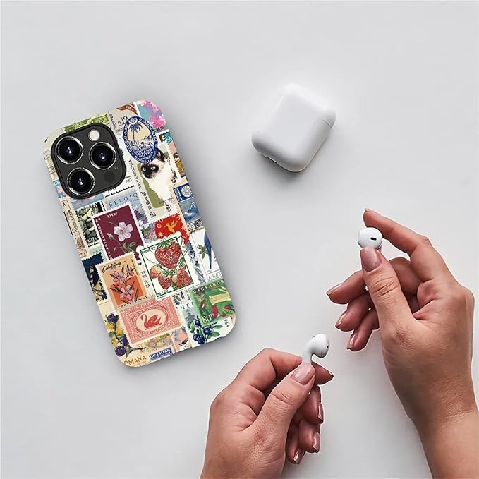 Case for iPhone 12 Pro Max,Vintage Stamp Collage for Woman Men Full Body Protective Cover Shockproof 2 in 1 Silicone + Hard PC Case for iPhone 12 Pro Max