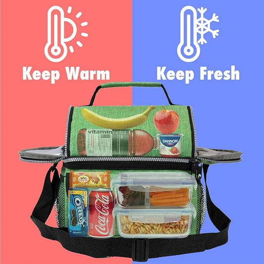 opux Lunch Box for Men, Adult Lunch Box Cooler, Insulated Lunch Bag Women, Dual Compartment Lunchbox for Work, Leakproof Double Decker Lunch Bag, Soft Lunch Pail Tote Boys Girls Kids School, Green