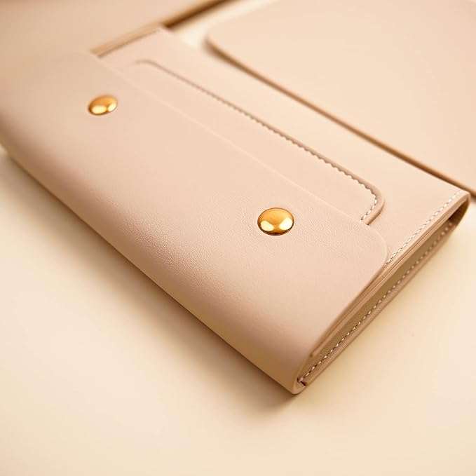 PU Leather Laptop Sleeve Compatible with 15.3 inch MacBook Air 2023 2024, Surface Book 13.5, Surface Laptop Studio - Beige