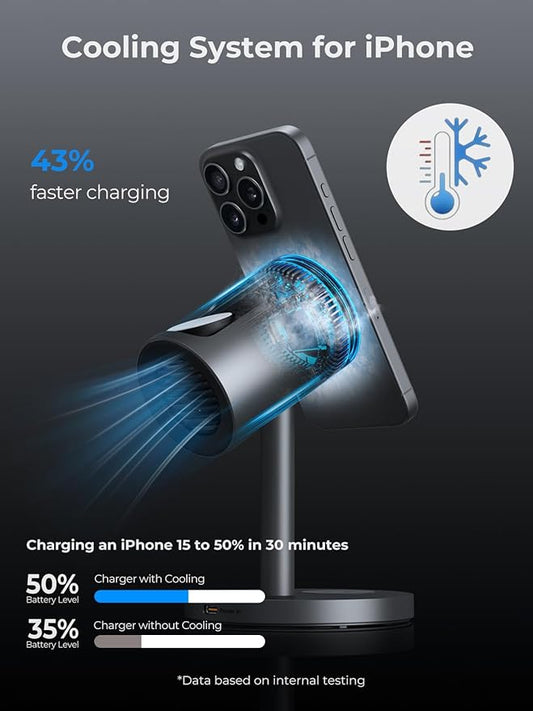 3 in 1 Charging Station Compatible with MagSafe, Cooling Wireless Charger 15W Qi2 Certified for iPhone 17/16/15/14/13/12, Samsung S25, Apple Watch, AirPods (45W PD Charger Included)