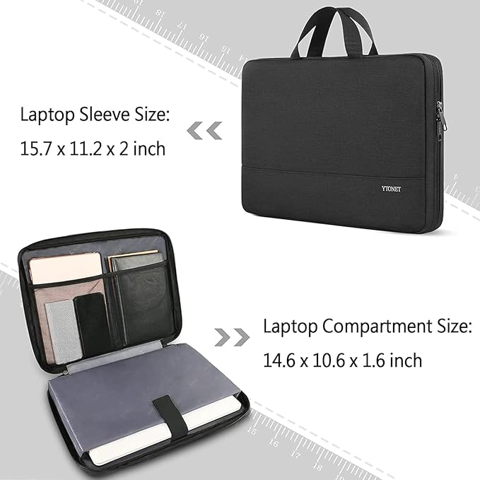 Ytonet Laptop Case 15.6 Inch, Water Resistant Laptop Bag Sleeve for Men Women Slim Coputer Cover TSA Computer Case Carrying Bag with Handle, Compatible with Lenovo HP Dell Apple Notebooks Black