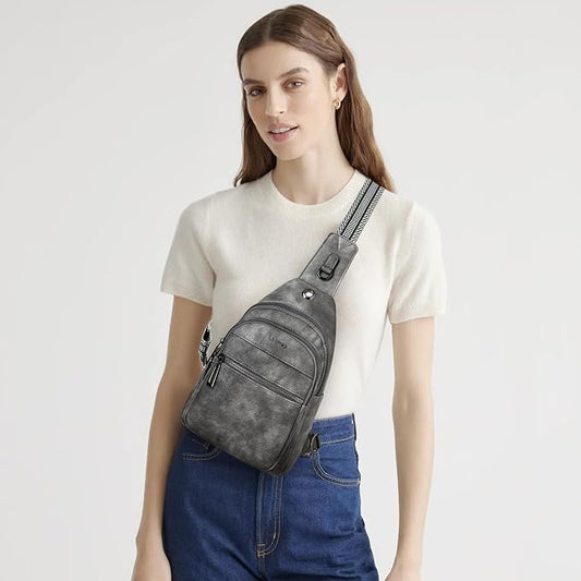 7L Sling Bag For Women Faux Leather Anti Theft Small Casual Daypack Backpack Fanny Pack Crossbody Chest Bags Purse Waterproof Dark Grey