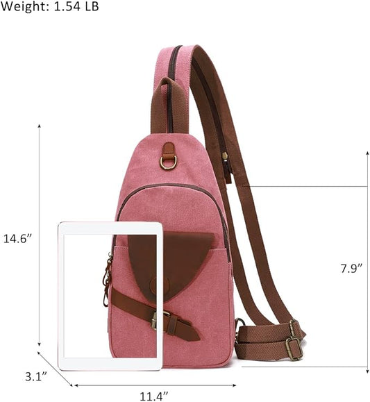 KL928 Canvas Sling Bag Crossbody Backpack Shoulder Casual Rucksack for Men Women,Rust Red