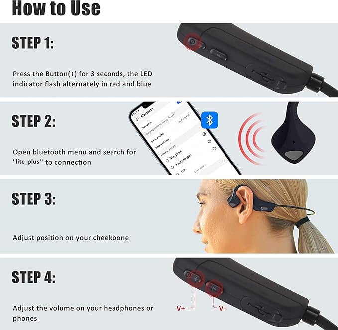 Bone Conduction Headphones Bluetooth Wireless headsets for iPhone Open Ear Headphones Built in mic Waterproof Lightweight Multi Devices Connection for Sports Workouts Fitness