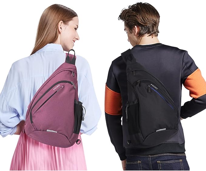 mixi Sling Bag Men Backpack Unisex One Shoulder Bag Hiking Travel Backpack Crossbody with USB Port for Men Women Versatile Casual Daypack-19 inch,Purple