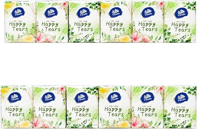 3-Ply Mini Wedding Pocket Tissues, Happy Tears Facial Tissue Travel Size for Wedding Party (24 Packs of 10 Tissues)