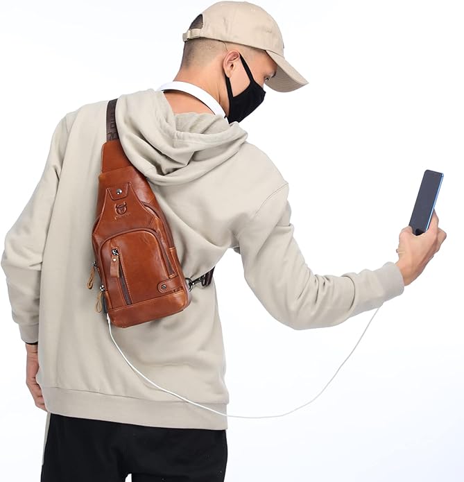 LUKZIJAES Genuine Leather Sling Bag for Men