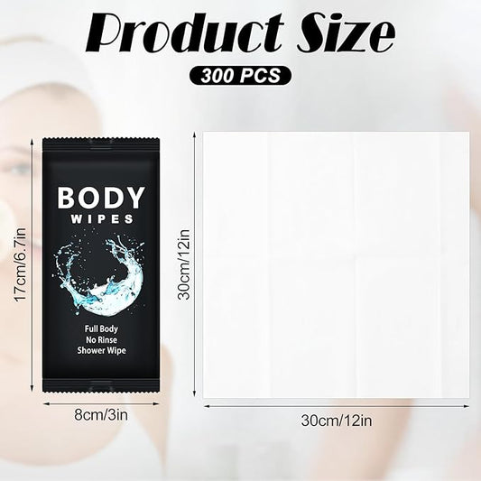 Treela 300 Pcs Bulk Deodorant Large Body Wipes Individually Wrapped Wet Wipes Travel Size for Adults Shower for Homeless Supplies Hygiene Personal Cleansing for Hiking Gym(12" X 12'',Black)