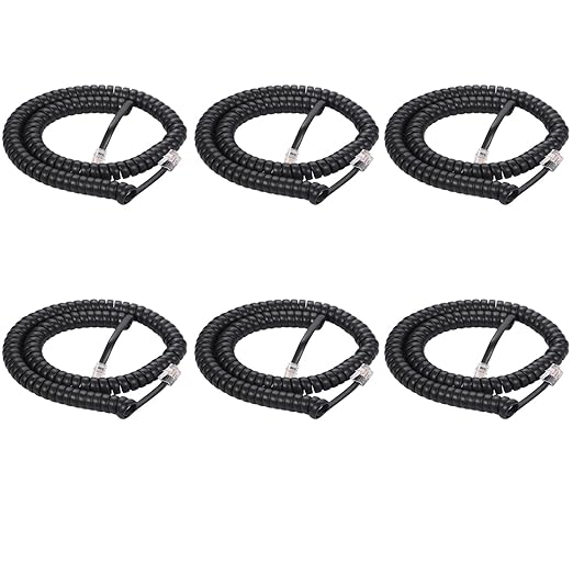 Vthahaby Coiled Wire 8Ft Uncoiled / 1.4Ft Coiled Landline Phone Handset Cable 4P4C Telephone Accessory Black (6)