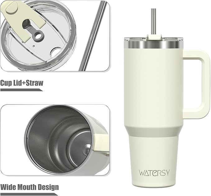 20 oz Tumbler with Handle,Tumbler with Lid and Straw,Double Wall Insulated Cup Stainless Steel Travel Mug(Cold for 34 Hours),Water Bottle for Iced Tea,Coffee,Cold Beverages(Cream White)