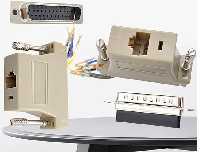 10PCS DB25 Male Ethernet Adapter, 25 Pin Serial Port Male to RJ45 Ethernet LAN Extend Modular Converter, M/F