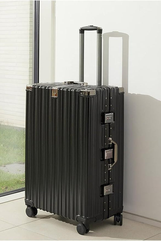 HotWay 20 Inch Aluminum Frame Carry On Luggage with Spinner Wheels, PC Hard Shell Suitcase with Cup Holder, Zipperless Luggage for Business Travel, Black