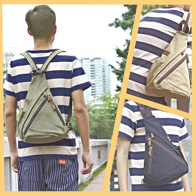 Canvas Sling Bag Convertible Crossbody Chest Bag Shoulder Backpack Daypack for Men Women Outdoor Cycling Travel