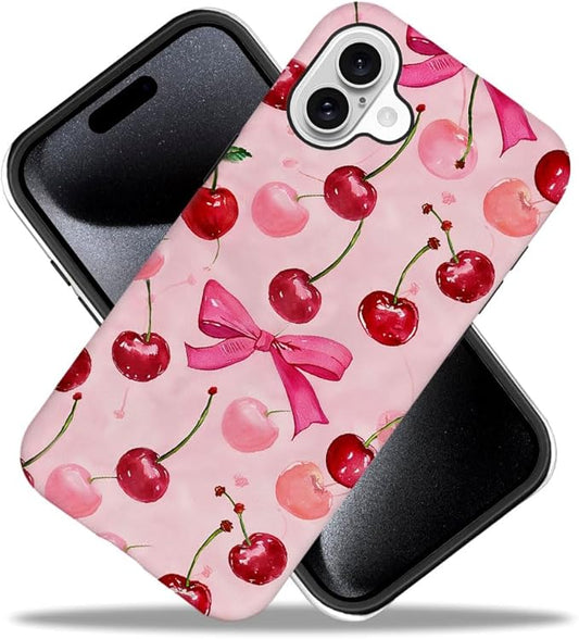 DAIZAG Case Compatible with for iPhone 16 Plus,Cherry Pink Bow Ribbon Phone Case for iPhone 16 Plus for Girl Women Boy Men
