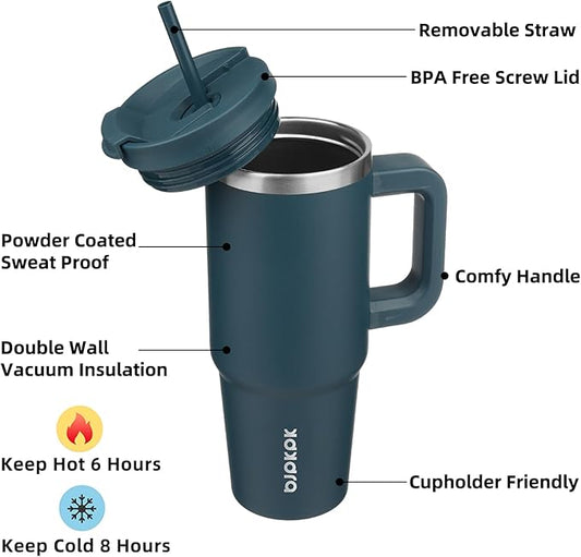 BJPKPK 30 oz Tumbler With Handle Insulated Tumblers With Lid And Straw Stainless Steel Thermal Cup,Navy Blue