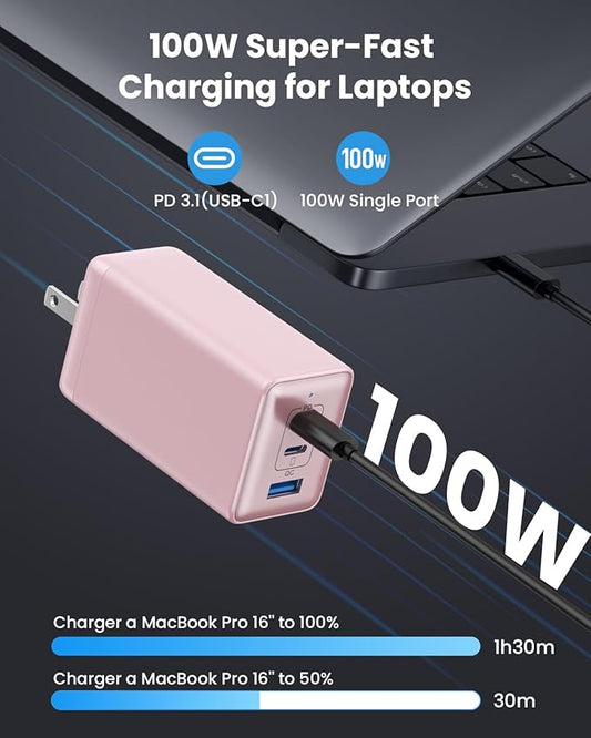 150W USB C Charger Block,GaN III Compact Foldable Wall Charger 3 Port Fast Charging Station,PD QC PPS Portable USB C Hub 100W Laptop Adapter for MacBook Pro/Air,iPad,iPhone 16/Pro,Galaxy S24,Dell etc