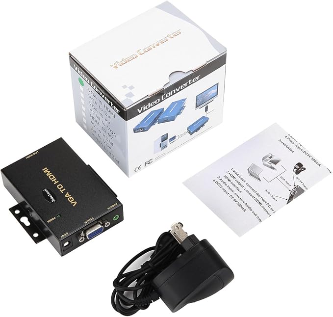 JideTech 1080P VGA to HDMI Converter with 3.5mm Audio Port for PC Laptop Display Computer Mac Projector