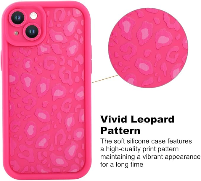 KANGHAR Case for iPhone 14 Leopard Printed Pattern Cute Cheetah Phone Case Soft TPU Shockproof Protective Cover for iPhone 14 6.1 Inch Hot Pink