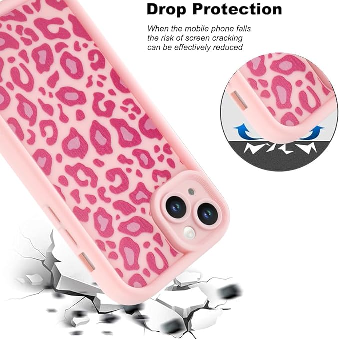 KANGHAR Case for iPhone 13 Leopard Printed Pattern Cute Cheetah Phone Case Soft TPU Shockproof Protective Cover for iPhone 13 6.1 Inch Pink