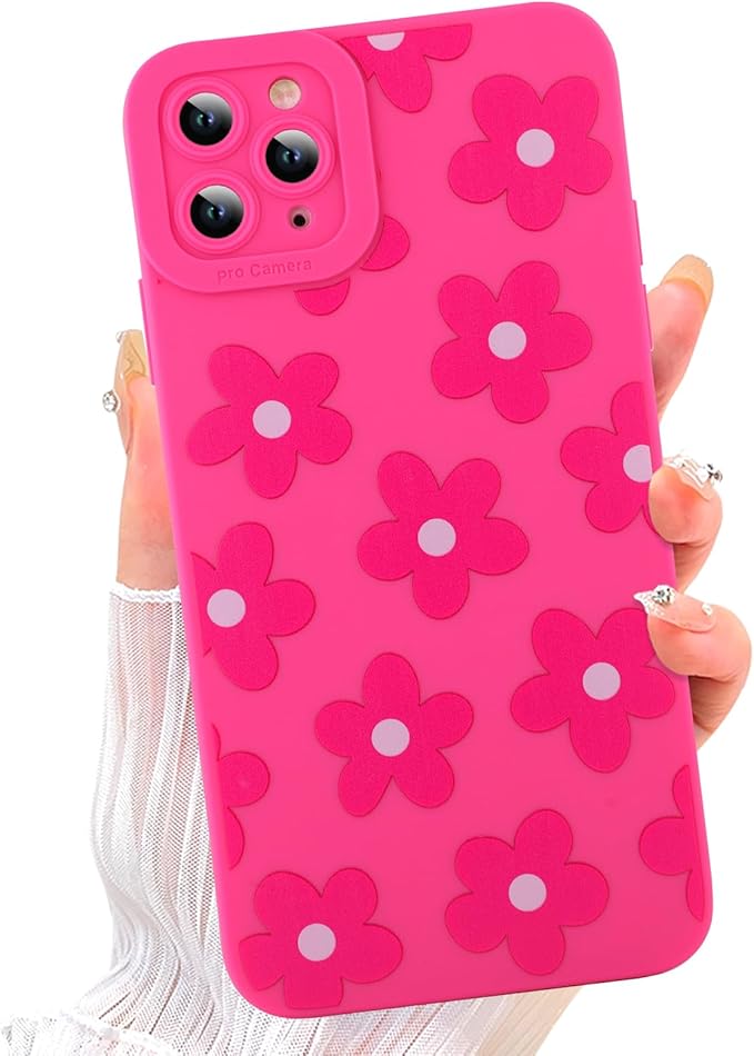 ZIYE for iPhone 11 Pro Max Case Hot Pink Flower Pattern Phone Case with Camera Protection,Soft TPU Silicone Rubber Protective Cover Floral Design Cases Compatible with iPhone 11 Pro Max 6.5 Inch