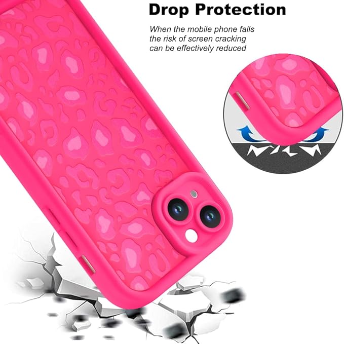 KANGHAR Case for iPhone 15 Leopard Printed Pattern Cute Cheetah Phone Case Soft TPU Shockproof Protective Cover for iPhone 15 6.1 Inch Hot Pink