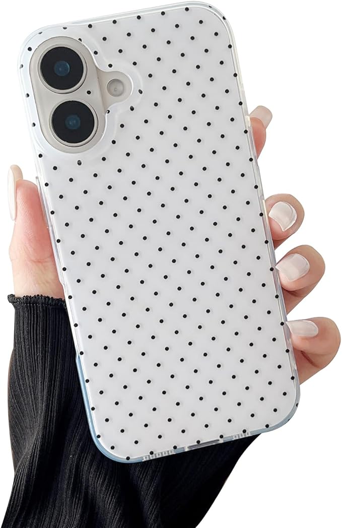 Compatible with iPhone 17 Case, Fashion Cute Aesthetic Polka Dot Phone Case for Women, Shockproof Slim Soft TPU and Hard PC Protective Phone Cover for iPhone 17 6.3", White