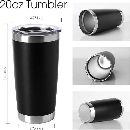 HASLE OUTFITTERS 20oz Stainless Steel Tumblers Bulk, Insulated Travel Cup with Lid, Double Wall Vacuum Coffee Mug for Cold & Hot Drinks 4 Pack, Black