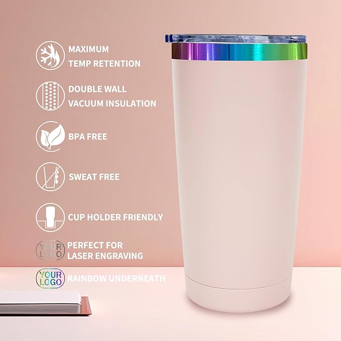 20 oz Stainless Steel Tumbler with Lid and Straw Double Wall Vacuum Insulated Coffee Mug Powder Coated Cup for Hot and Cold Drinks (Pink,12 pack)