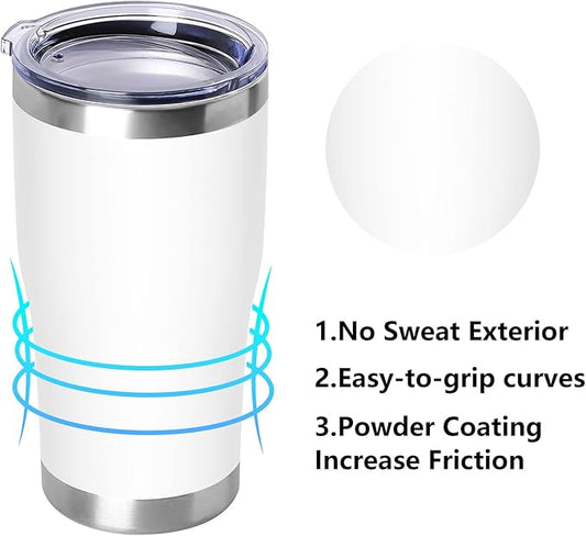 DOMICARE 20oz Tumbler with Lid Stainless Steel Tumblers Bulk, Double Wall Vacuum Insulated Coffee Travel Mug Powder Coated Tumbler, 4 Pack White