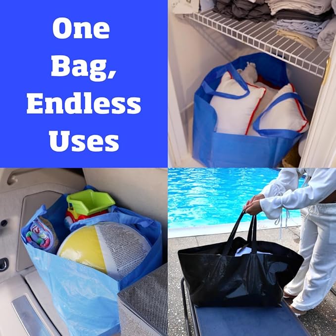 DURASACK Haul-It-All Extra-Large Reusable Shopping Bag – Heavy Duty Open-Top Tote with Handles, 18-Gallon Capacity,Black, Pack of 2