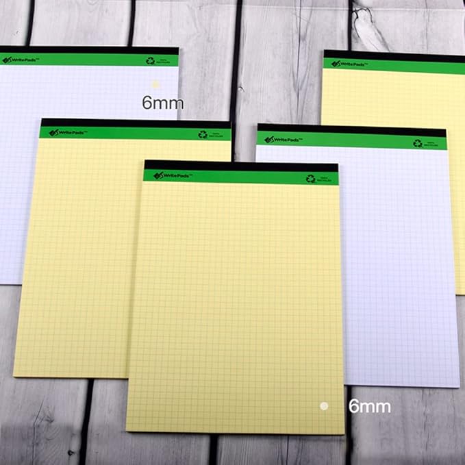 KAISA Graph Paper Legal Pads Writing Pads Recycled Paper 8.5"x11.75" Quad Ruled 4x4 Perforated 50sheets/pad Grid Paper Notepads Writing Tablet White For Office Supplies (White 6pad, 8.5x11.75'')