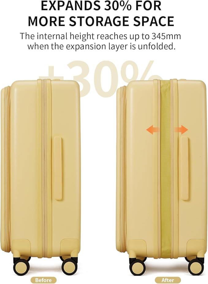 aji Expandable Top Open 26 Inch Checked Luggage with Spinner Wheels, Large Suitcase with TSA Lock, Hardside Travel Luggage Suitcases for Men Women, for 24+Days Travel, Cheese Yellow