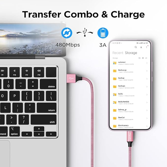 etguuds USB to USB C Cable 2ft, 2-Pack USB A to Type C Charger Cord Fast Charging for Samsung Galaxy A15 A25 A35 A55 A54, S24 S23 S22 S21 S20 S10 S10E, Note 20 10, Moto G, for iPhone 16 15, Pink