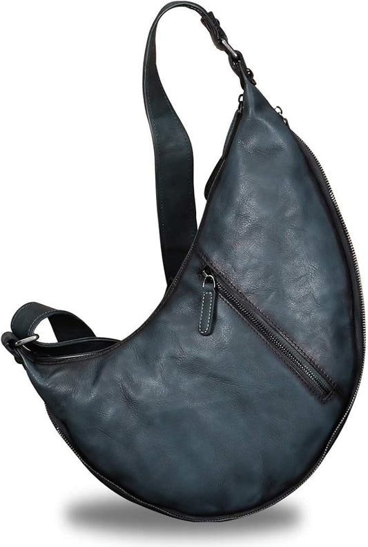 Genuine Leather Large Sling Bag for Men and Women Vintage Real Leather Sling Backpack Shoulder Crossbody Bag Chest Bag