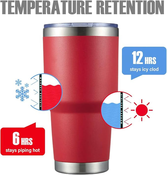 MEWAY 30oz Insulated Tumbler With Lids and Straws,Stainless Steel Double Vacuum Coffee Tumbler Cup, Brush, Durable Powder Coated Coffee Cup for Cold & Hot Drinks, Office, Travel(Coral red,4 PACK)