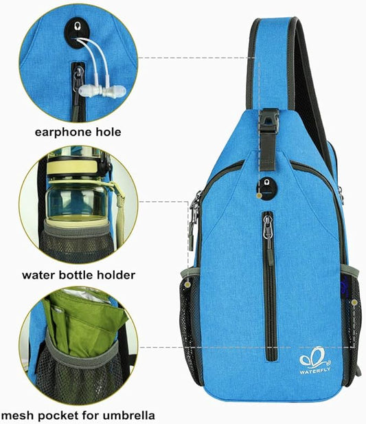 WATERFLY Crossbody Sling Backpack Sling Bag Travel Hiking Chest Bag Daypack