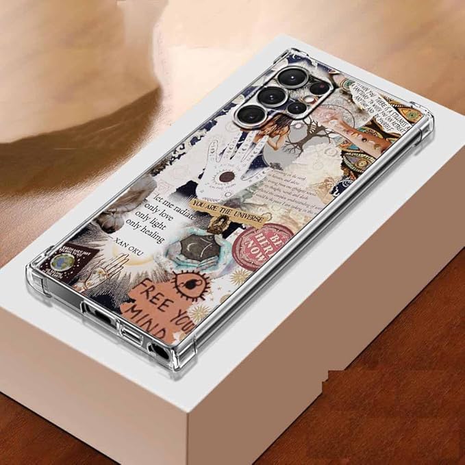 Case for Samsung Galaxy S23 Ultra with Aesthetic Beige Desgin,Spiritual Hippie Quotes Collage,Clear Soft TPU Protective Case,6.8"(Beige,S23U)