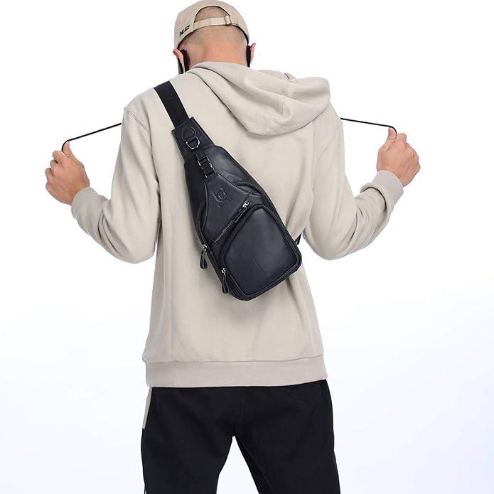 Cross body Bags for Men Leather Sling Bag Casual Daypacks Chest Bags Shoulder Bag Travel Hiking Backpacks