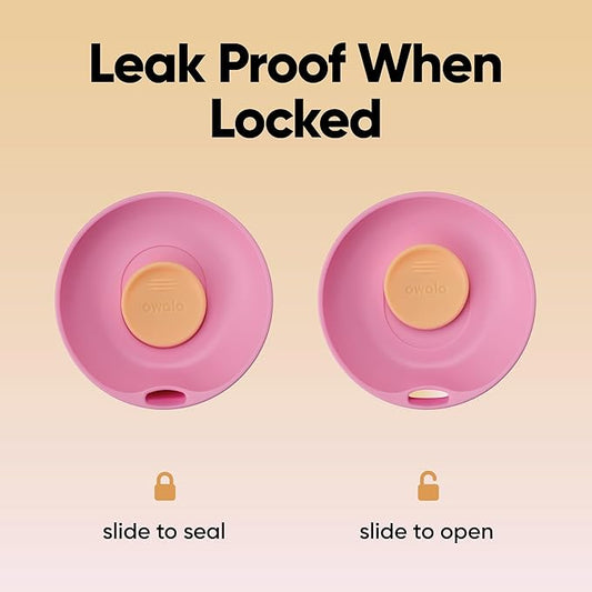 Owala SmoothSip Slider Insulated Stainless Steel Coffee Tumbler, Reusable Iced Coffee Cup, Hot Coffee Travel Mug, BPA Free 20 oz, Pink/Tan (Daybreak)