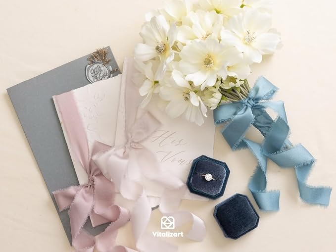 Vitalizart Silk Satin Ribbon 1 Inch x 45 Yard Wooden Spool Handmade Frayed Ribbon for Gift Wrapping Baby Shower Wedding Bridal Bouquets Holiday Decor 9 Rolls x 5 Yard