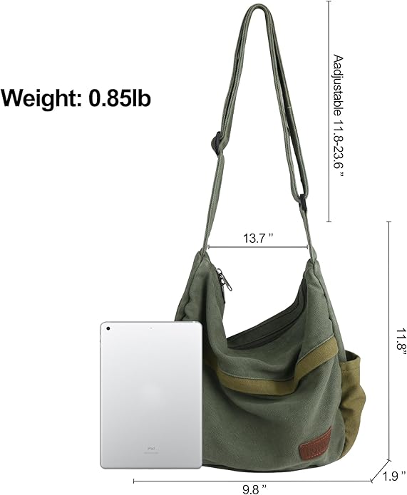 Large Canvas Messenger Bag with Multiple Pockets for Men and Women, Crossbody Shoulder Tote Hobo Laptop Bag