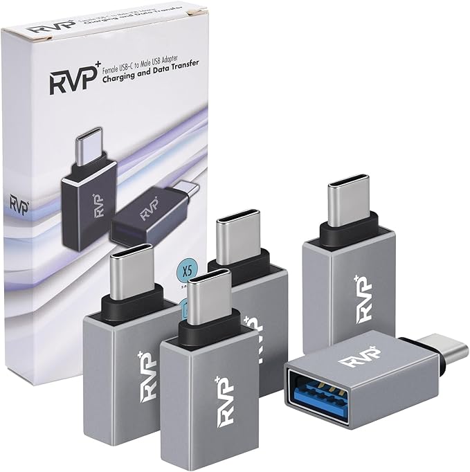 RVP+ USB-A Female to USB-C Male Adapter (5-Pack, Gray)