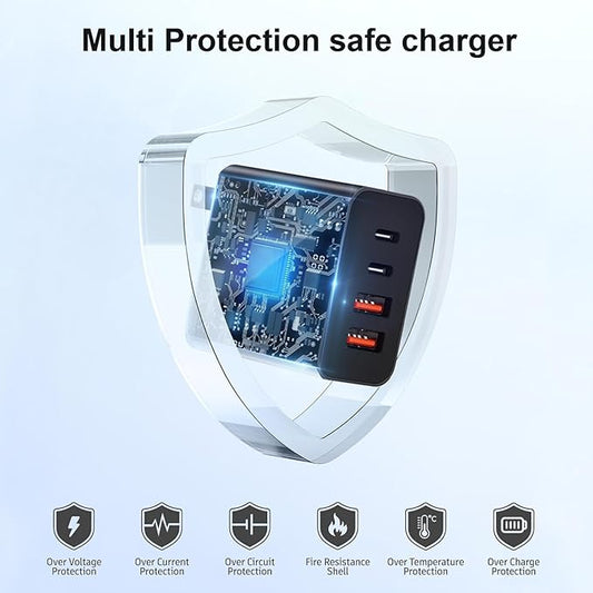 USB C Charger Block 40W, 2Pack 4-Port Type C Fast Charging Blocks PD USBC Plug Adapter + QC USB Wall Charger Cube Multiport Brick Compatible with iPhone 16 15 14 13 12 11 Pro Max XS, Samsung, Black