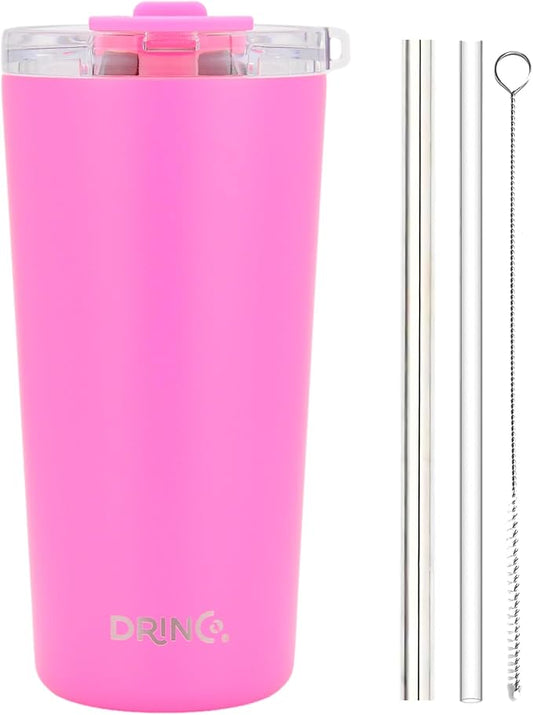 Drinco - 20 oz Stainless Steel Tumbler | Double Walled Vacuum Insulated Mug With Lid, 2 Straws, For Hot & Cold Drinks (20oz Island Pink, 20oz)