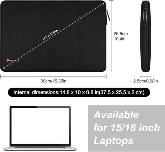 Arvok 15 15.6 16 inch Laptop Sleeve case for MacBook Air 15/16 inch/MacBook Pro 16 inch, Water-Resistant Protective Portable Laptop Cover Bag for HP/Dell/Asus/Acer/Huawei, Black