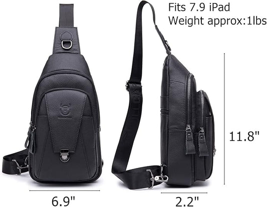BULLCAPTAIN Leather Sling Bag for Men Multi-pocket Crossbody Chest Bag Travel Casual Shoulder Backpack