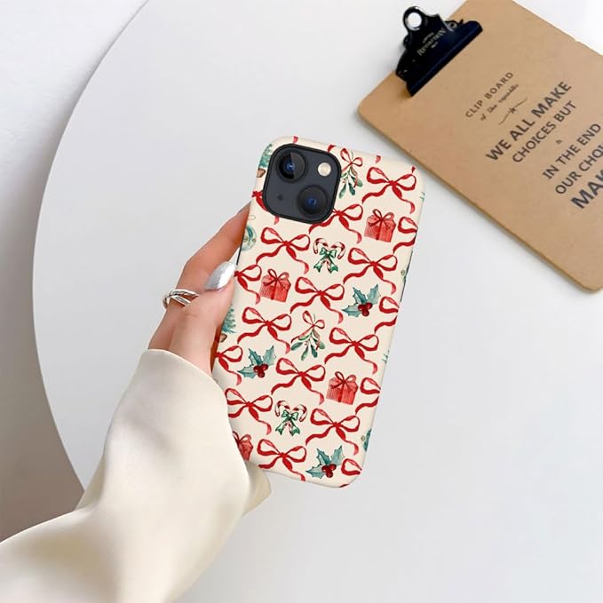 DAIZAG Case Compatible with for iPhone 14 Plus,Christmas Tree Ribbon Bow Phone Case for iPhone 14 Plus for Girl Women Boy Men