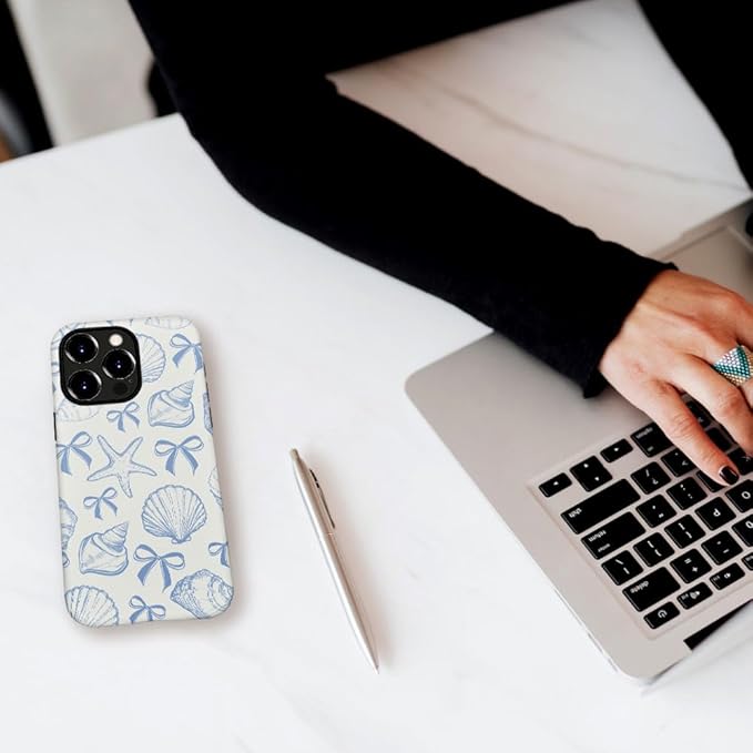 DAIZAG Case Compatible with iPhone 14 Pro,Fit Shockproof Cover for Women Girls,Blue Seashell Bow